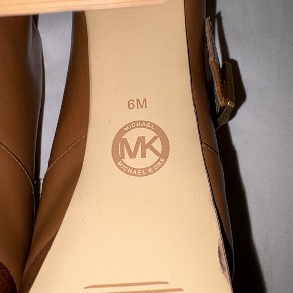 Michael Kors Eleni Block Heels Platform Peep Toe Brown Leather Women’s Size 6M - Picture 8 of 8